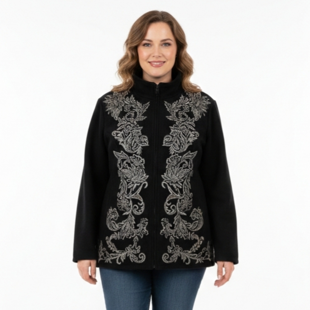 Chico's Black Embellished Wool Blend Jacket Size 3 ( Woman's 16) NWT